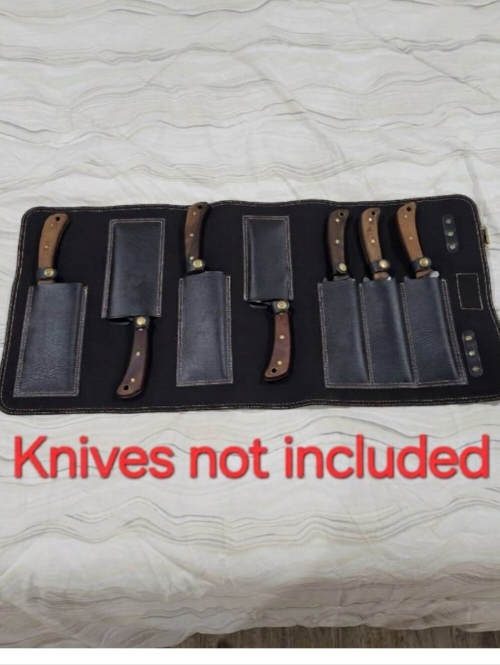 Leather Knife Roll Organizer - Black.           NO KNIFES INCLUDED